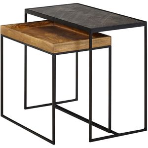 Wohnling Beistelltisch WL6.636, anthrazit / mango, rechteckig, aus Massivholz / Metall, 2er Set