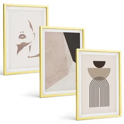 BILDER SET 3er Set - 40x60 cm Goldrahmen - Abstrakte Gesichtsformen