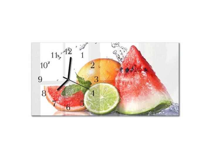 Tulup Wanduhr aus Glas 60x30 cm - Saftige Früchte, Rot, Rechteckig, 60x30x0.4 cm, Dekoration, Uhren, Wanduhren