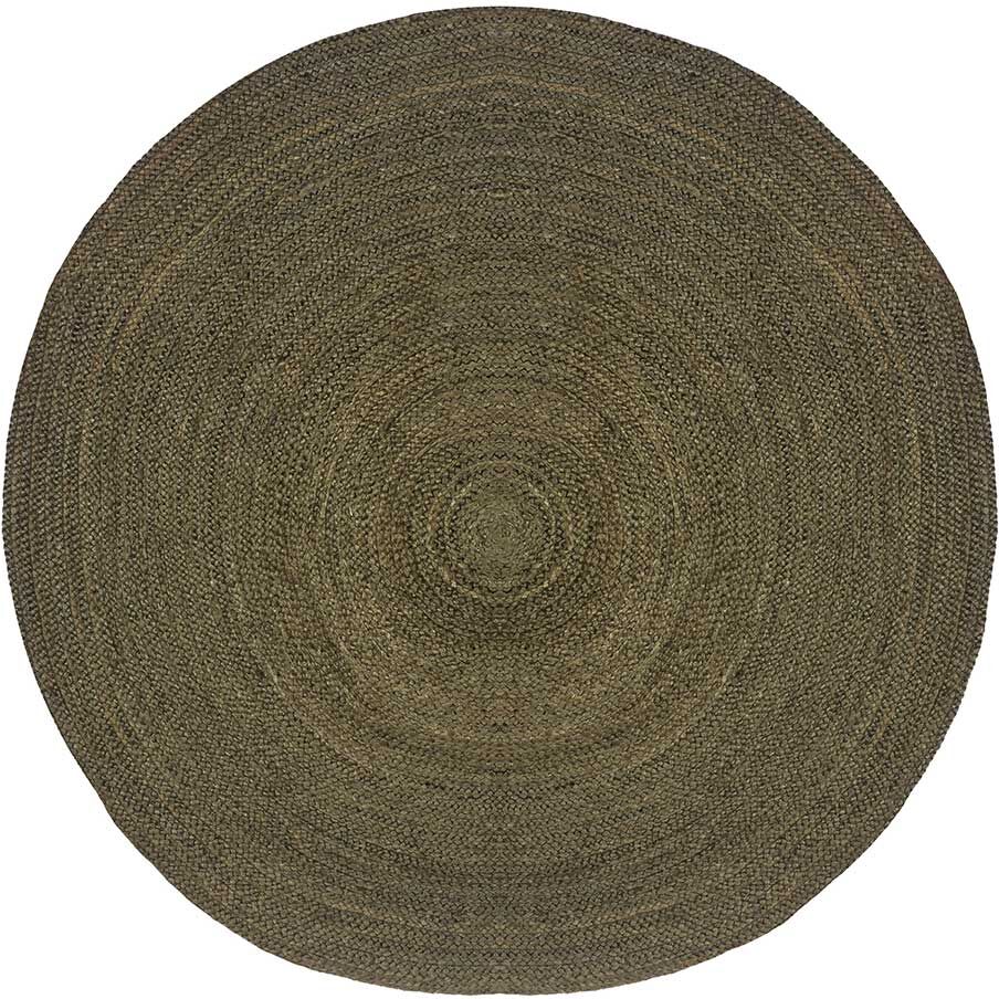 Pharao24.de Runder Jute Teppich in Oliv Grün modernem Design