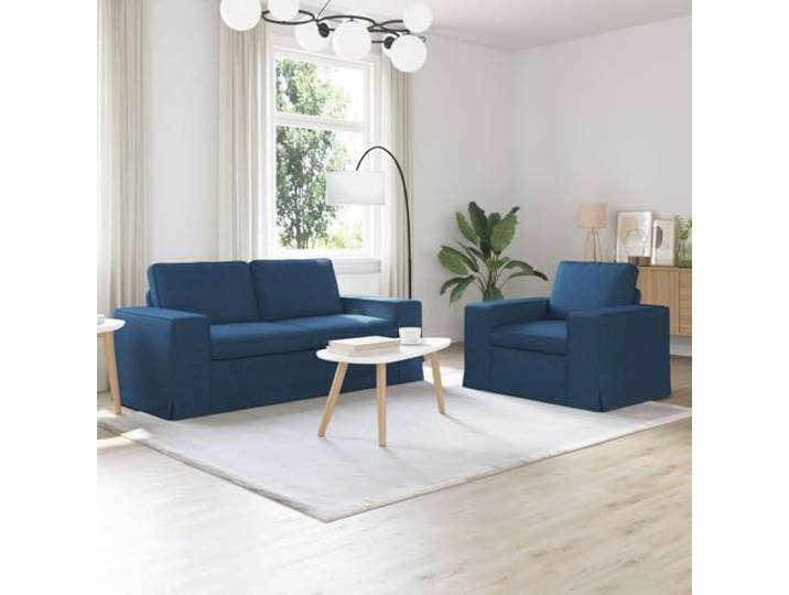 KGHERMDF Sofa Set 2 STK. Blau Stoff, Modulares Sofa mit Metallrahmen 2er Set, Blau, Stoffbezug, Metallrahmen, Holzwerkstoff-Armlehnen, Schaum-Faser-Kissen, Brötchenfüße, modulares Design