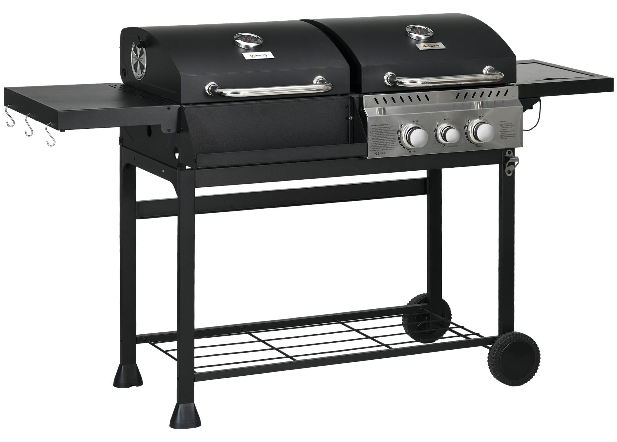 Gasgrill BBQ-Grill, inkl. Thermometer, Warmhalteplatten, 161 x 54 x 103 cm, Schwarz + Silber
