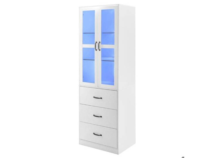 Vitrine armoire - KAL'ANWEI - 60x40x200 cm - MDF + verre - 3 tiroirs - Éclairage LED 16 couleurs