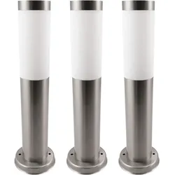 Außen Stehleuchte Garten Sockelleuchte Terrasse Standleuchte Edelstahl Pollerlampe, silber, 1x E27, DxH 7,6x45 cm, 3er Set