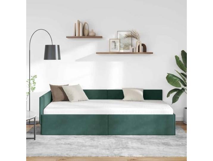 KTHLBRH Eck-Bettrahmen, Samt, dunkelgrün, 90 x 200 cm Platzsparendes L-Design, Lattenrost, Sofabett, wendbares Kopfteil, 140 kg