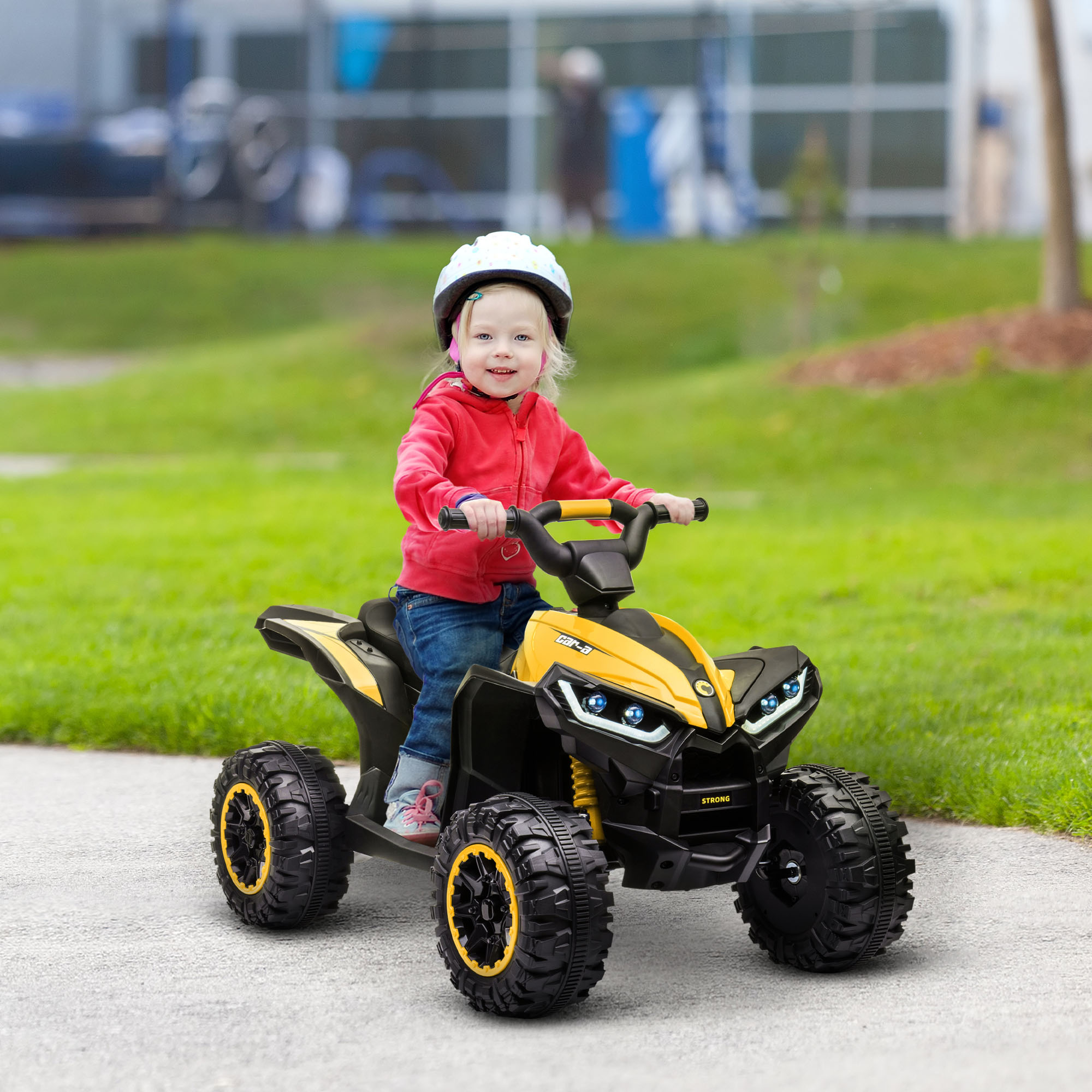 Homcom Quad Elettrico per Bambini 12V, 2 Velocità, Ruote Larghe con Sospensioni e Fari LED, Età 3-5 Anni, Giallo Aosom