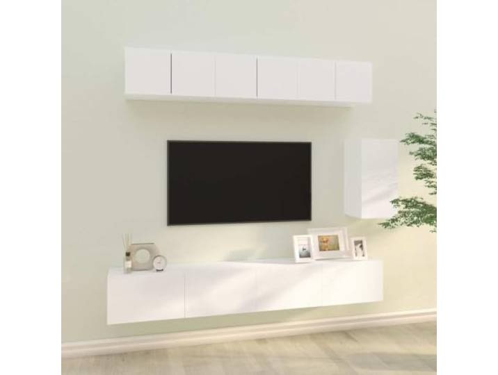 GBCDSWBR 6-TLG. TV-Schrank-Set, Hängeschrank Wohnzimmer-Regal, Weiß Modulares Design, Viel Stauraum, Zur Wandmontage, Holzwerkstoff-Qualität