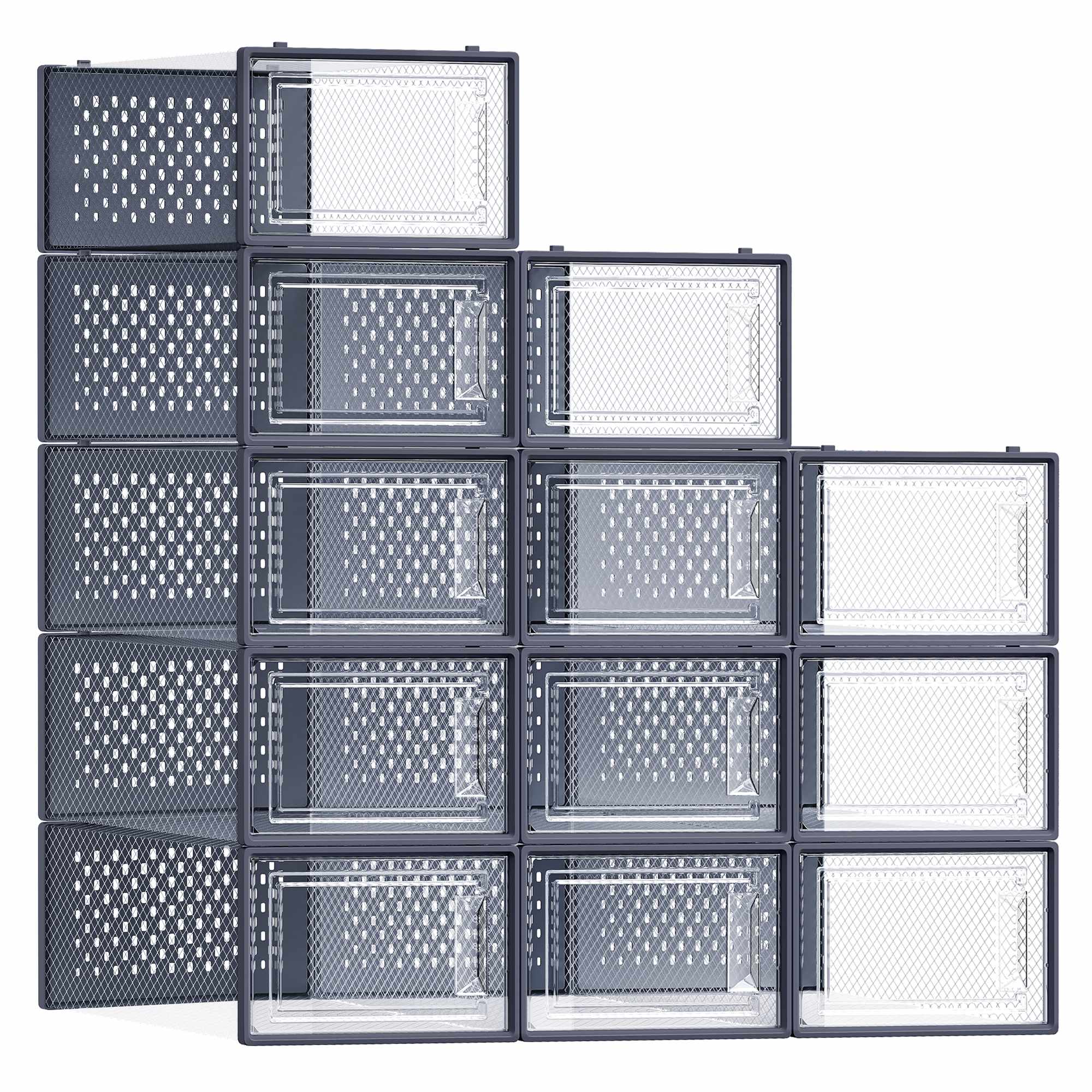 SONGMICS Schuhboxen 12er Set transparent-anthrazitblau LSP12SB30