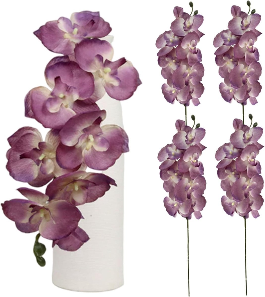 Paarse zijden kunstorchideeën met levensechte bloemkoppen - 75 cm