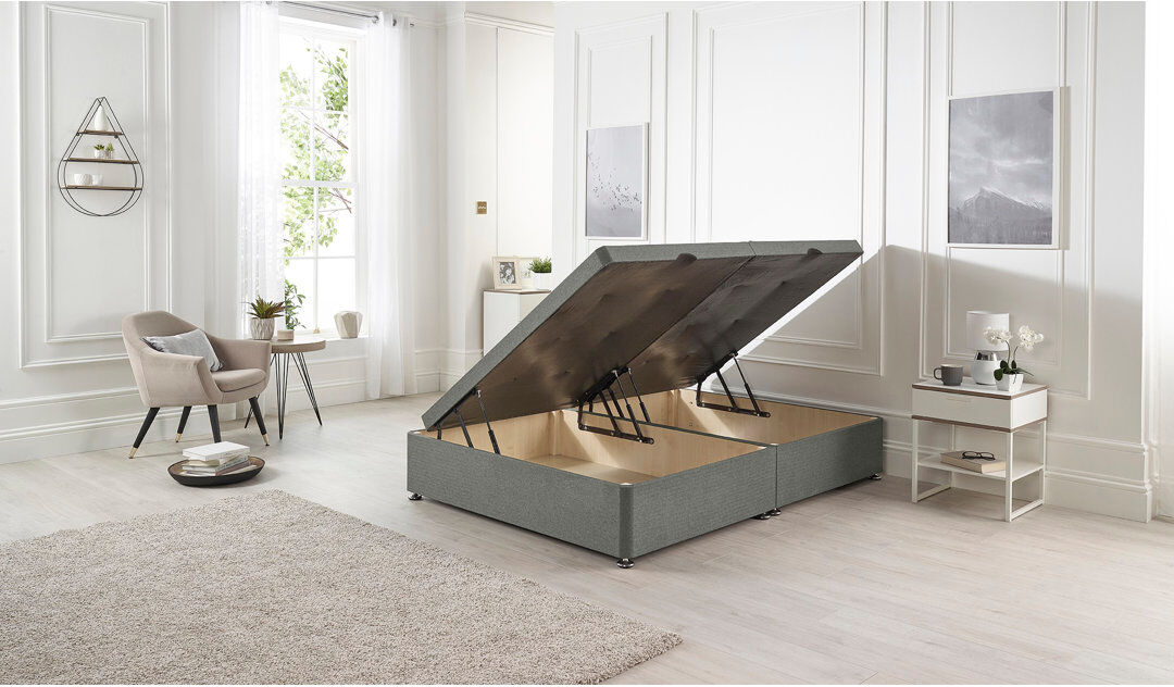 17 Stories Orchid Side Opening Gas Lift Ottoman Divan Bed Base Tweed Fabric Silver Double (4'6)