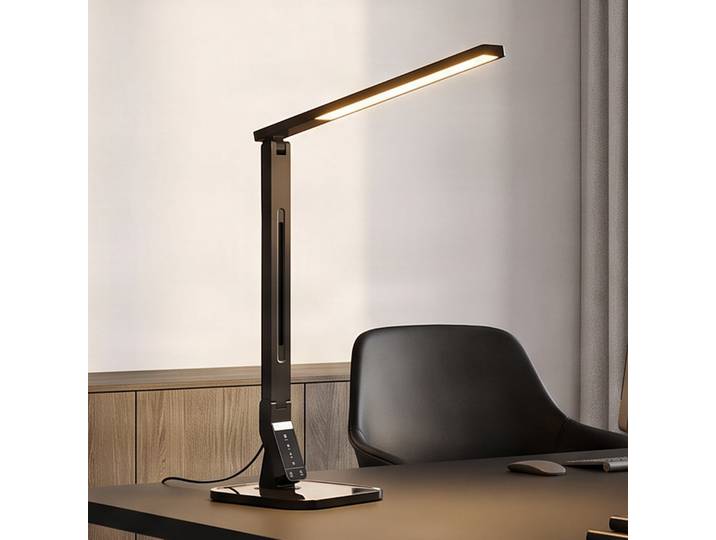 Lindby LED-Schreibtischleuchte Eleni, schwarz, CCT, dimmbar - Arbeitszimmer / Büro - Modern - Kunststoff - Eckig