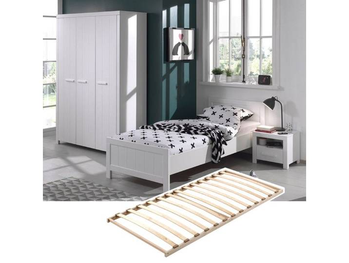 GASTON - Lit 90x200cm + Sommier + Chevet + Armoire 3P