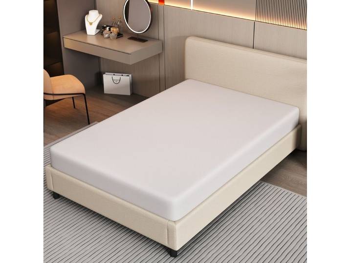 Matelas en mousse blanc 90 x 200 cm épaisseur 16 cm H3 avec base antidérapante et poignées de transport