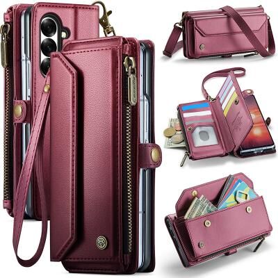 LightInthebox Phone Case For Samsung Galaxy Z Fold 7 Wallet Case with Lanyard with Wrist Strap Kickstand TPU PU Leather
