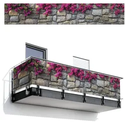 BALKON-SICHTSCHUTZ Bougainvillea - Steinmauer - Rosa Groß 500x90 cm
