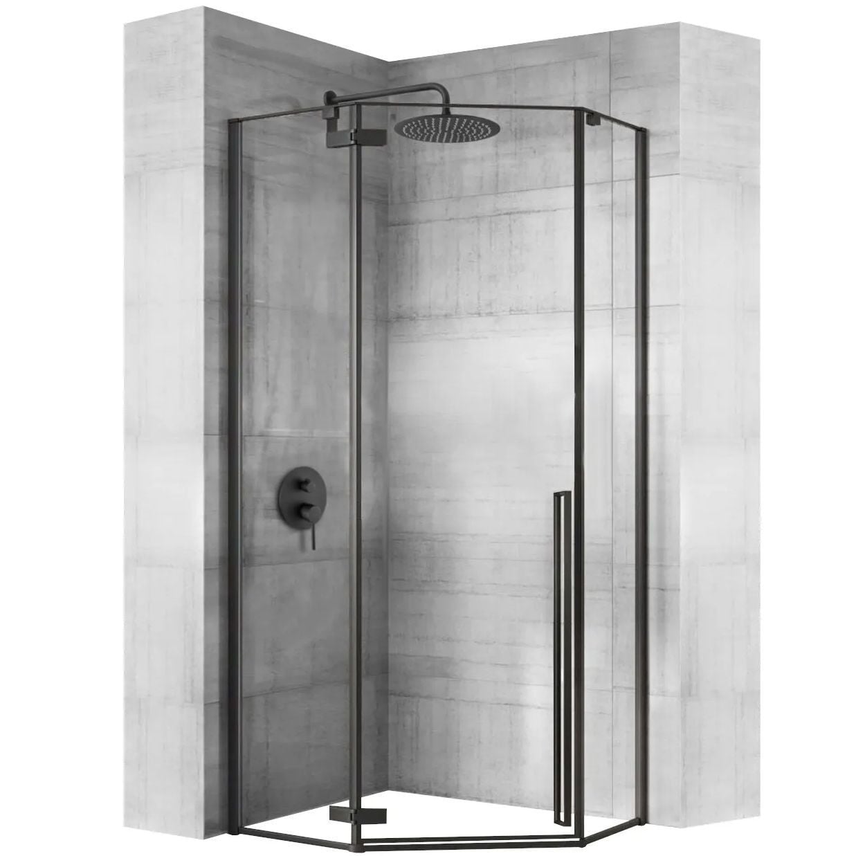 Rea Diamond Douchewand White Diamond met douchebak, Black Mat, 90x90 cm