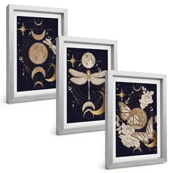 BILDER SET 3er Set - 20x30 cm Silberner Rahmen - Naturmotive Mondblumen