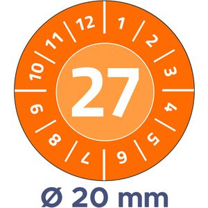 Zweckform Prüfplaketten 6945, mit Jahreszahl 2027, orange, Ø 20mm, abziehsicher, 120 Stück
