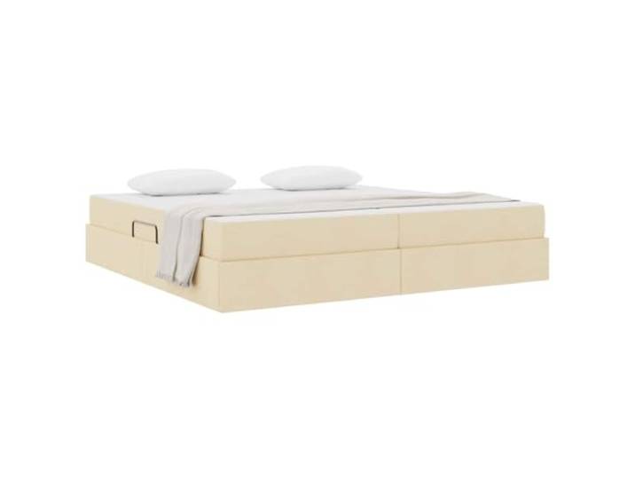 KTHLBRH Boxspringbett mit Matratze, Creme, 200 x 200 cm Hydraulisches Heben, Metallgestell, großer Raum, modernes Design