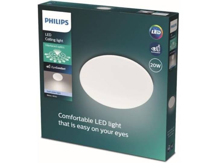 Philips LED Moire Deckenleuchte (20 W), LED Wand- und Deckenleuchte mit kaltweißem Licht, energiesparende Raumbeleuchtung mit EyeComfort, weiß