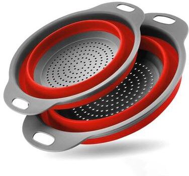 Inspired Living FlexDrain Collapsible Silicone Colander & Produce Washing Basket red Set