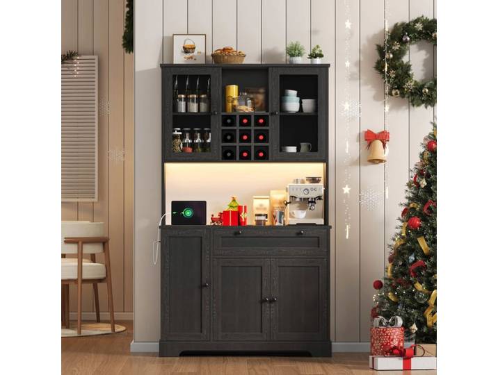 Xylo Armoire Haute Cuisine Vitrine LED Multicolore + Prise 180×105×40 cm
