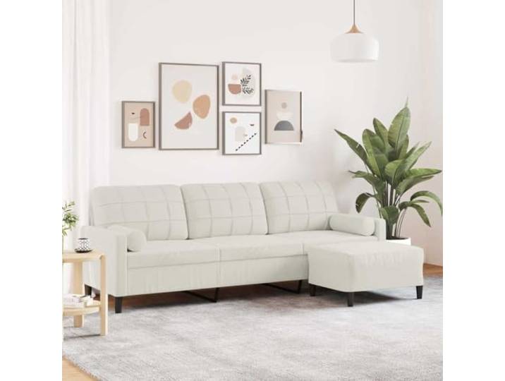 HEFZGDB 3-Sitzer-Sofa mit Hocker Creme 210 cm Samt Stoffbezug Metallgestell Polsterung Wohnzimmer Sitzgruppe Relaxmöbel