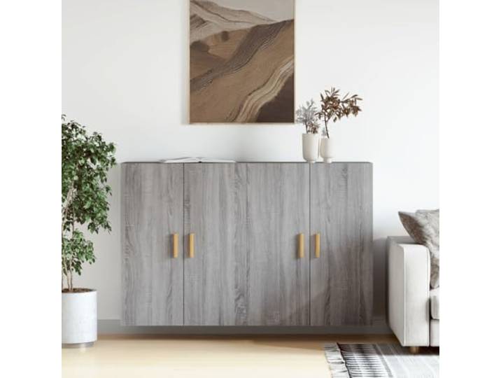 RJPLMFV Wandschränke, 2-teilig, Sonoma, Grau, Holz Wandmontage, großer Stauraum, vielseitig, elegantes Design