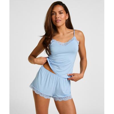 Pyjama HUNKEMÖLLER "Pyjama Set Nana", Damen, Gr. M, blau, 95% Viskose, 5% Elasthan, Homewear-Sets Pyjama