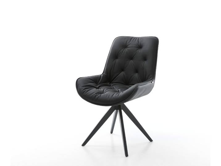 Esszimmerstuhl Taimi-Flex Echt-Leder Schwarz Kreuzgestell kantig Schwarz, Esszimmerstühle