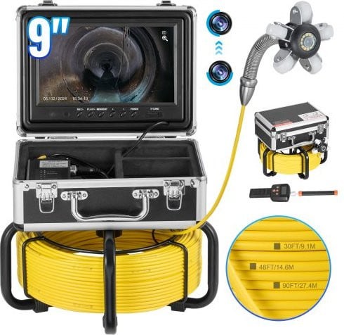 Vevor Rioolcamera met 512Hz-locator en 30 meter inspectiekabel, 9-inch 1080P HD-scherm, 36x zoom en aluminium behuizing