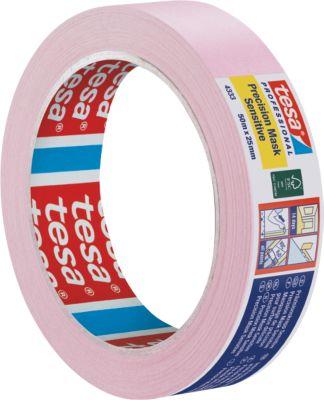 tesa Präzisionskrepp Sensitiv 4333, 25 mm × 50 m, hellrosa – scharfe Kanten, für empfindliche Oberflächen