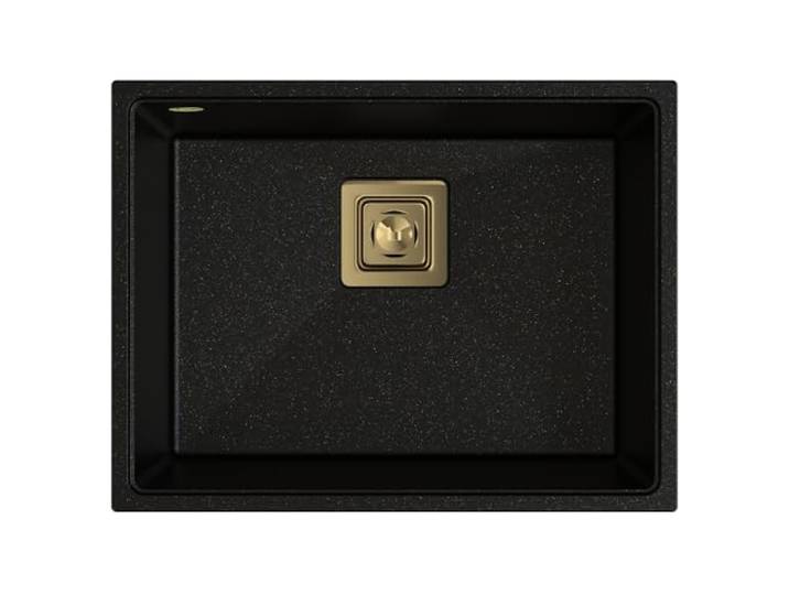SINK QUALITY Unterbauspüle Schwarz 55x42 cm - Einbauspüle unterbündig inkl. Siphon gold & Imprägniermittel - Granit Küchenspüle für 60 cm Unterschrank - Kratzfestes Spülbecken