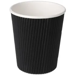 DeinPack 25 Riffelbecher schwarz 300 ml doppelwandig  to Go Pappbecher aus schwarzem Kraftkarton  Kaffeebecher