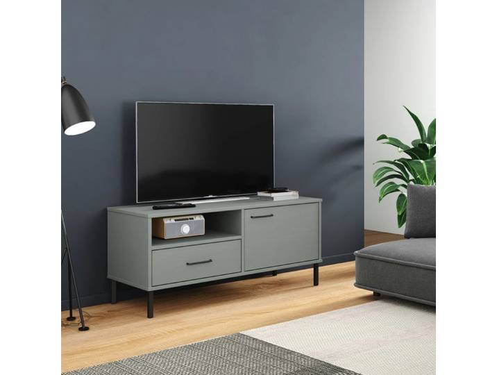 Meuble TV avec Pieds en Métal Armoire de Télévision avec 2 Compartiments et Tiroir Meuble Télé avec Rangement 351022