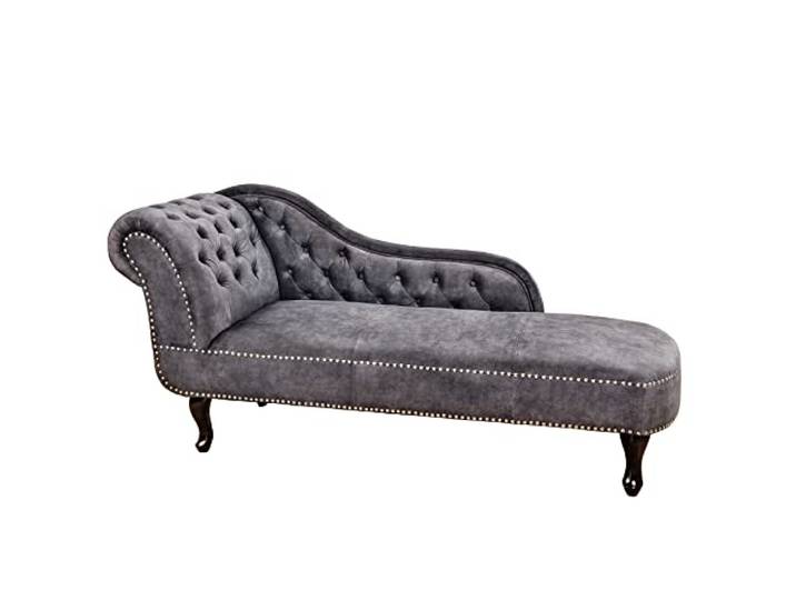 Recamiere CHESTERFIELD - 170cm - grau - Samt - Knopfheftung Nietenbesatz Nosagfederung, Ziernieten, englischer Stil, Rundum-Bezug, pflegeleicht, belastbar bis 200 kg