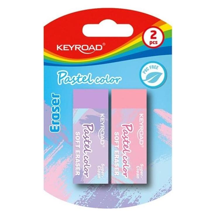 Keyroad Radiergummi, 2 Stck, Blisterpackung, Pastellfarben, Farbmix (KR972036)