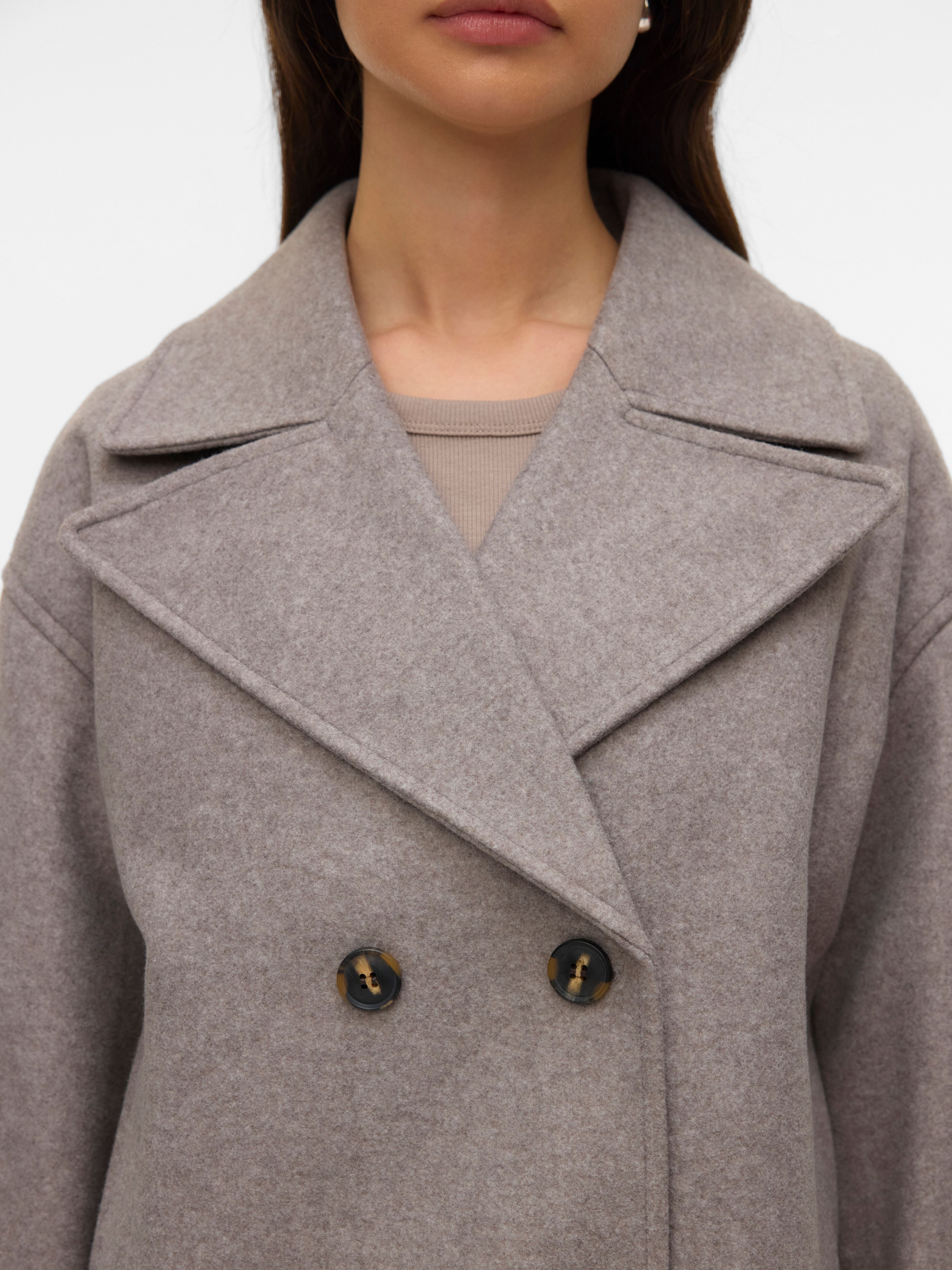 Cabanjacke VERO MODA "VMVINCELINE SHORT JACKET NOOS", Damen, Gr. XS, grau (driftwood detail:melange), Web, Obermaterial: 100% Polyester, meliert, kurz, Jacken Cabanjacke, Kunstfaser driftwood detail:melange XS