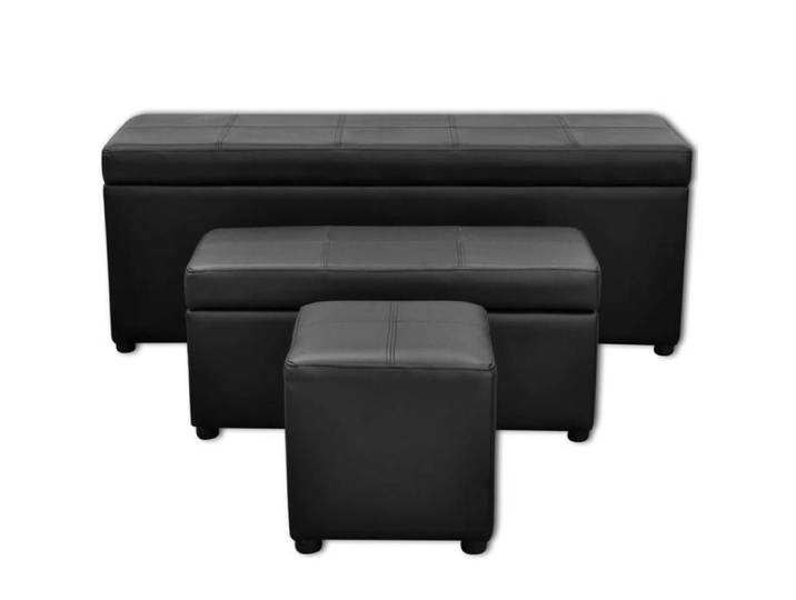 Set de banc de rangement en simili cuir Noir - 115x38x44 cm