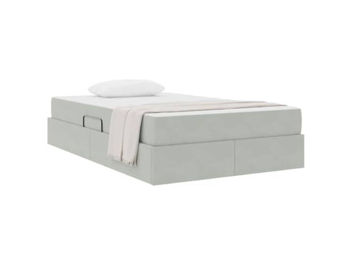 KTHLBRH Boxspringbett mit Matratze, Hellgrau, 120 x 200 cm Luxuriöser Samt, Metallgestell, hydraulischer Aufzug, Kapazität 280 kg