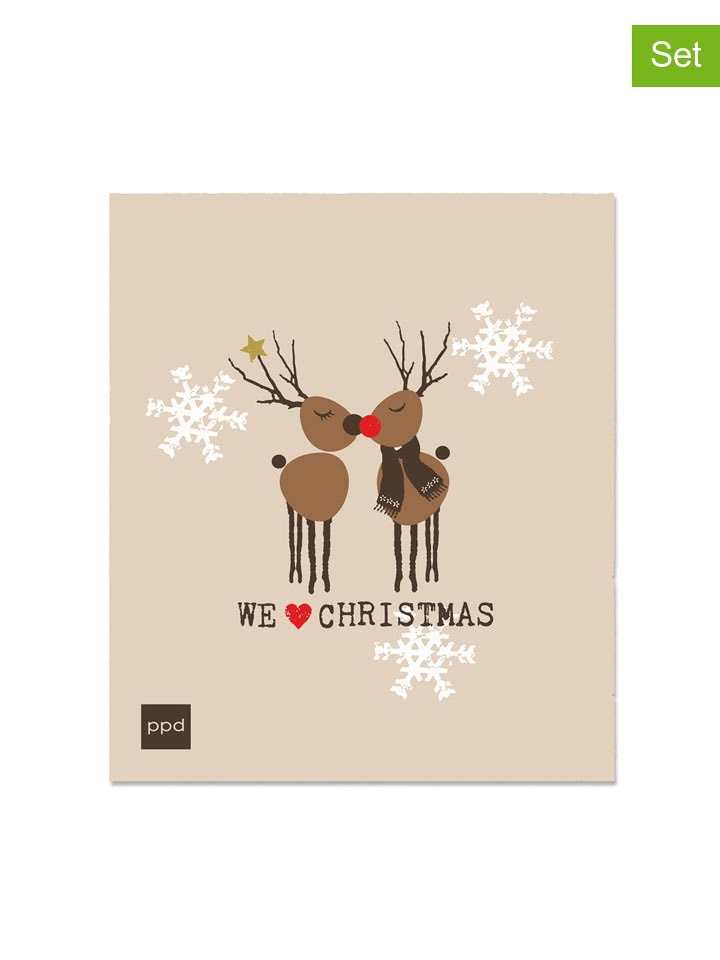 ppd 2er-Set: Schwammtücher ''We love Christmas'' in Beige - (L)20 x (B)17,2 cm - onesize