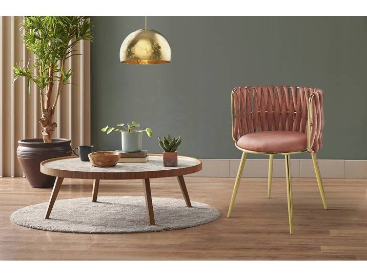 Esszimmerstuhl KAYOOM Stuhl Milla 125 2er-Set,tolles Design der Rückenlehne,runde Sitzfläche , rosa (altrosa), B:57cm H:80cm T:53cm, Polyester, Stühle, Esszimmerstuhl, samtweicher Bezug, hochwertig, vielseitig einsetzbarer Stuhl