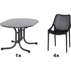 SIENA GARDEN Urban Lights Set 5teilig District gastrotauglich anthrazit mit Tisch Paco 140x90