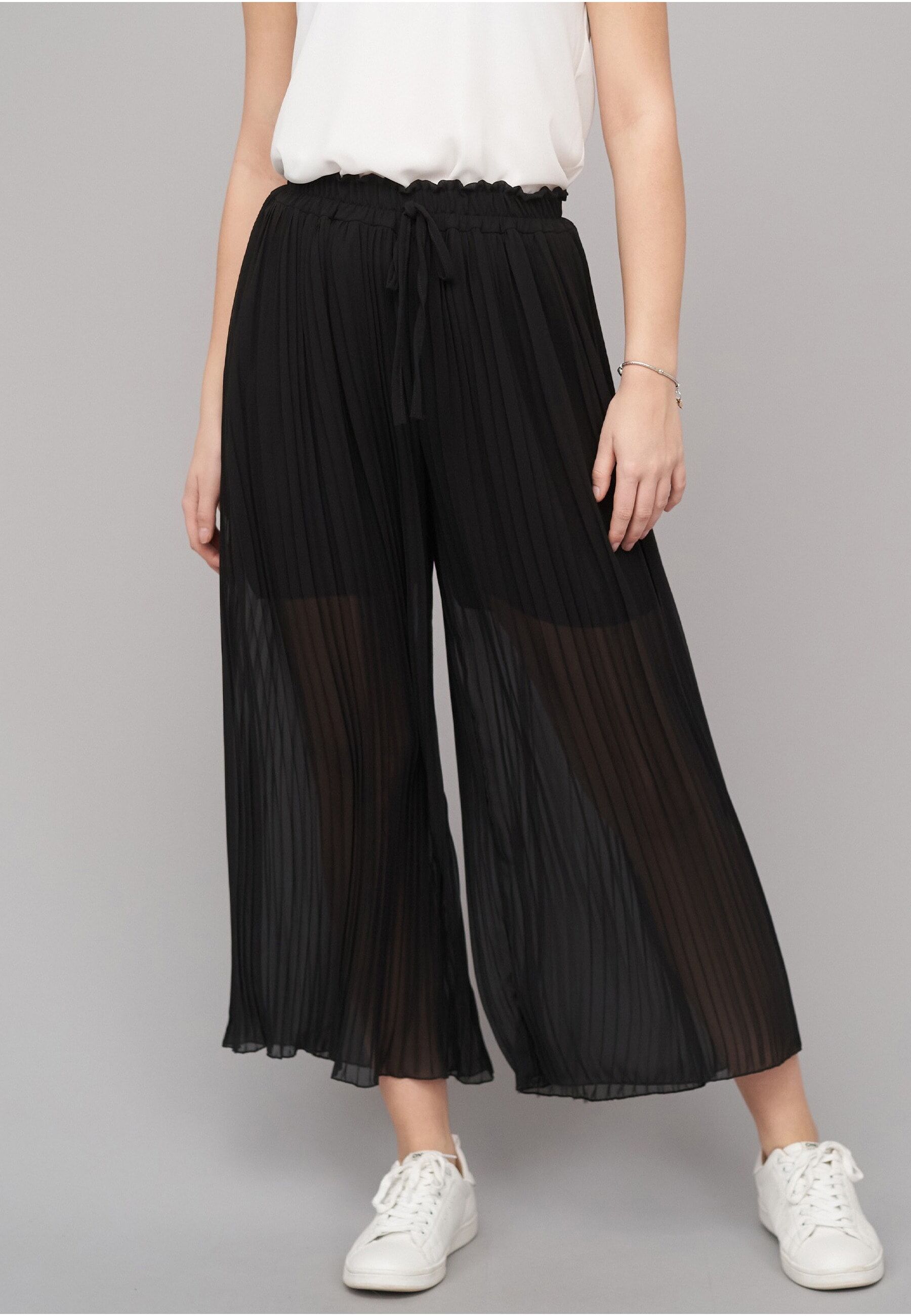 Culotte CLOUD 5IVE "CLOUD 5IVE Plissee Culotte Pants", Damen, Gr. S, US-Größen, schwarz, 100% Polyester, unifarben, loose fit, Hosen Culotte