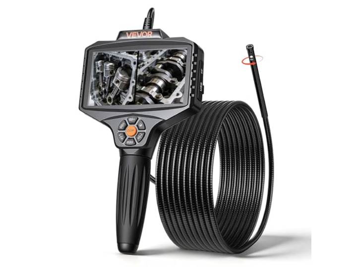 VEVOR Caméra Endoscopique Rotation 360° Endoscope Double Objectif Caméra Inspection pour Canalisation et Automobile\, avec Éclairage\, Sonde IP67 8 mm\, Écran IPS HD 5 Pouces\, Câble Serpent Rigide 5 m