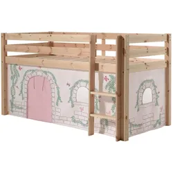 KINDERBETT Karolina 210x114x106 Massivholz Natur Textilset Burg 1
