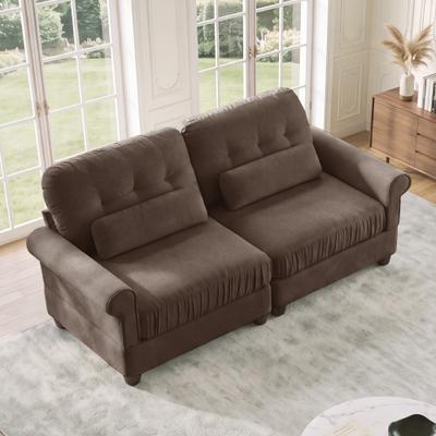 "GDFStudio - Chenille 69.2"" 2-Seater Sofa with Ruffled Edge, Rolled Arms and Lumbar Support Pillows"
