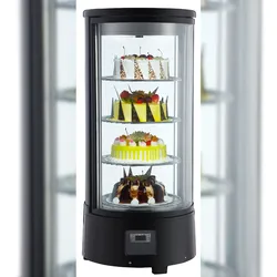 Kühlvitrine BASILIK rotierend | 4 Ebenen | 72 Liter, HxBxT 98,3x45x45cm | +0/+10°C | Schwarz | + CHEFGASTRO Geschirrtuch