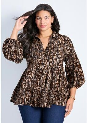 Plus Size Women's Flora Blouson Tiered Tunic by Avenue in Copper Fusion (Size 14)