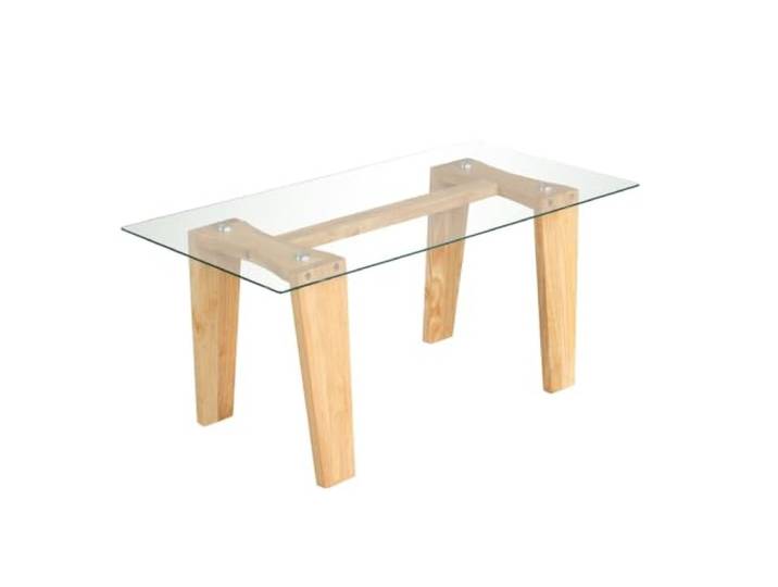 Helloshop26 Couchtisch, rechteckig, 100 x 50 x 41 cm, multifunktional, minimalistisches Design, aus Hartglas, transparent, Gummibaumholz, Natur 20_0013773